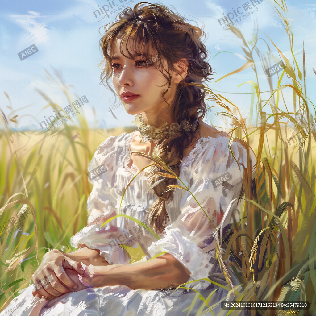 手绘麦子手绘美女