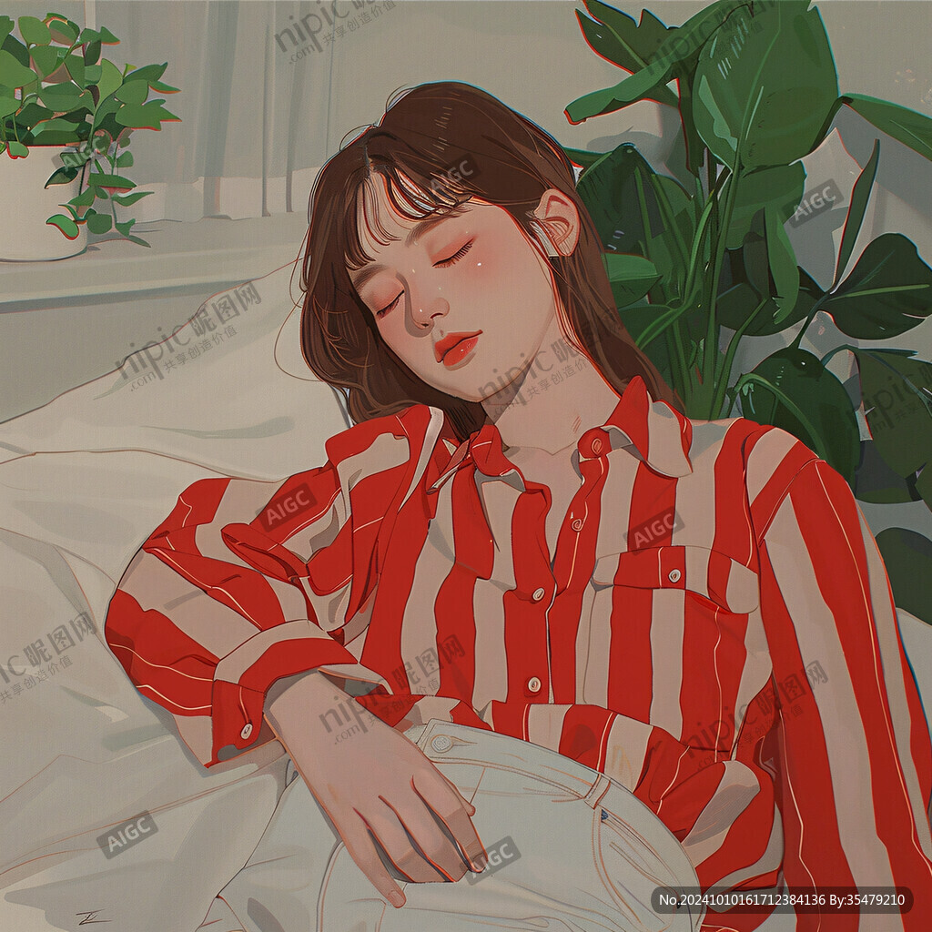 东方睡眠女子插画
