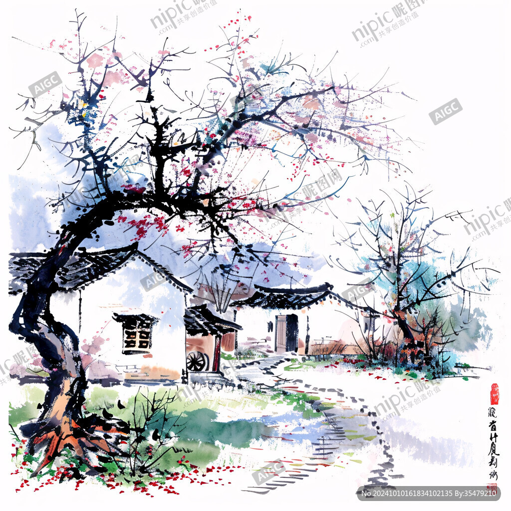 春天江南水彩