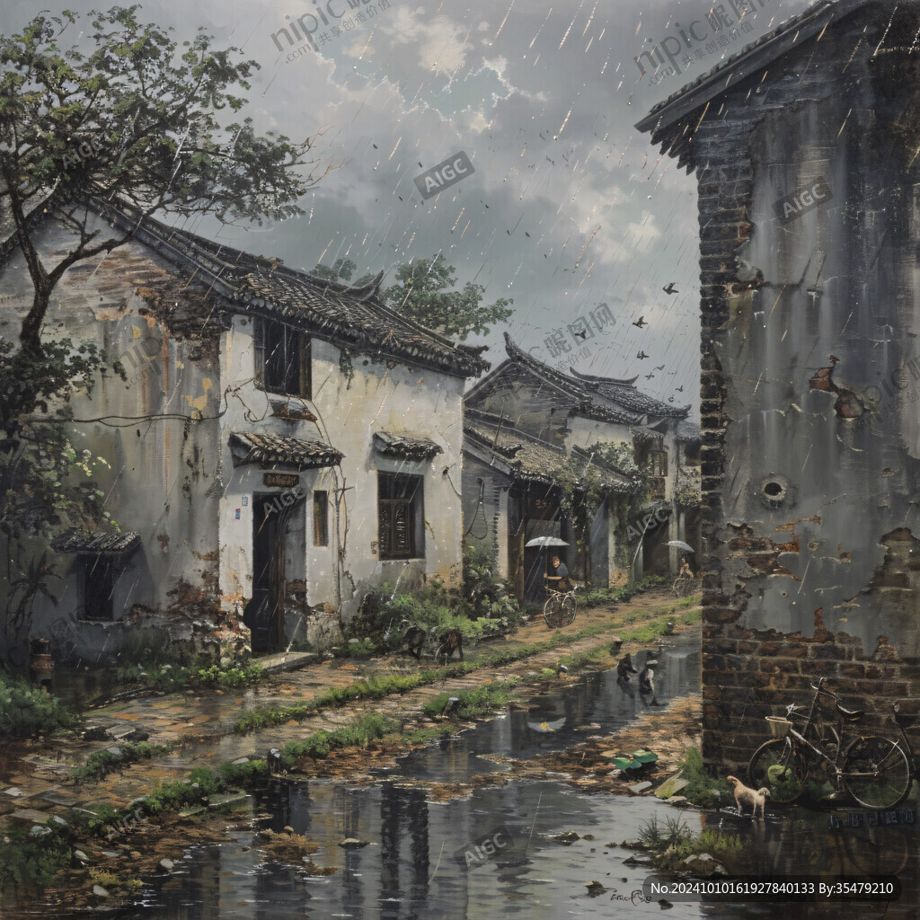 江南古镇油画