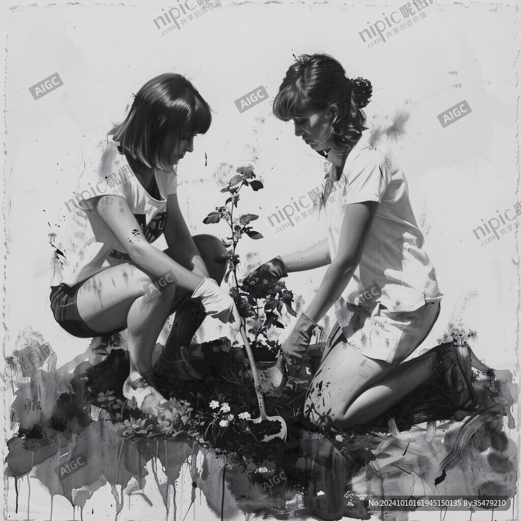 手捧盆栽的少女