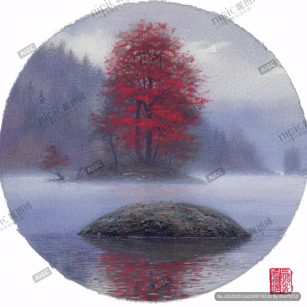 水景红枫树