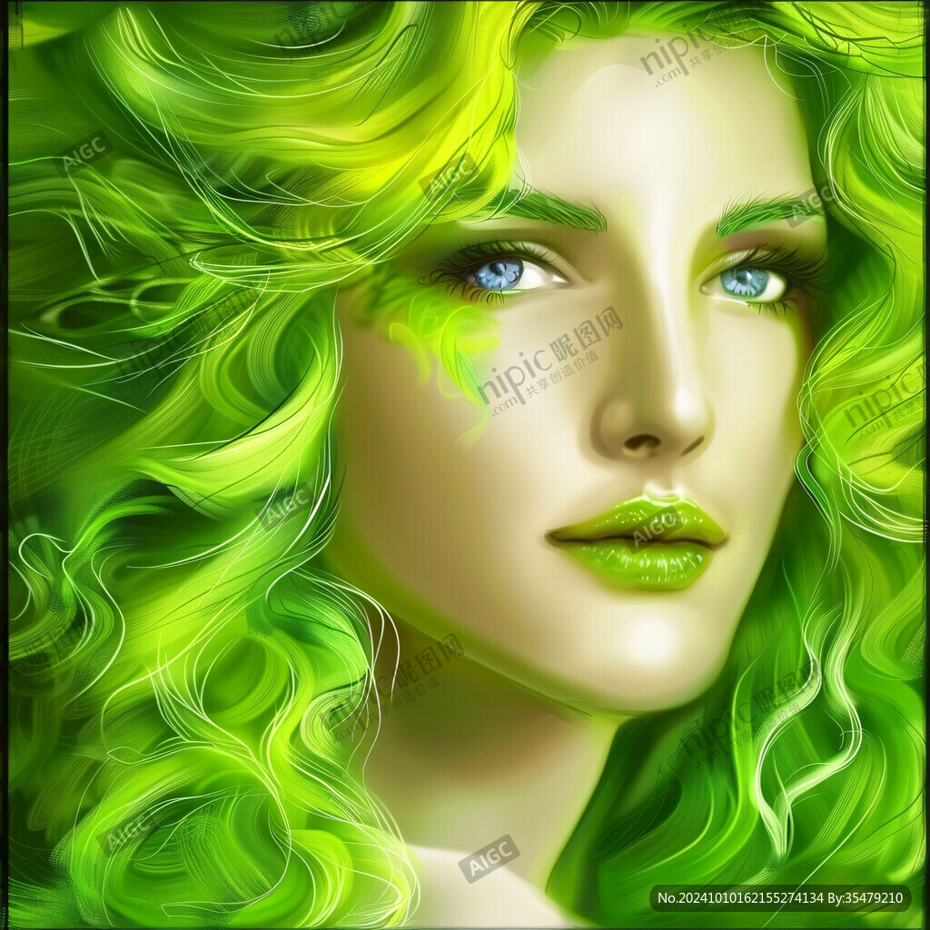 植物美女手绘装饰画