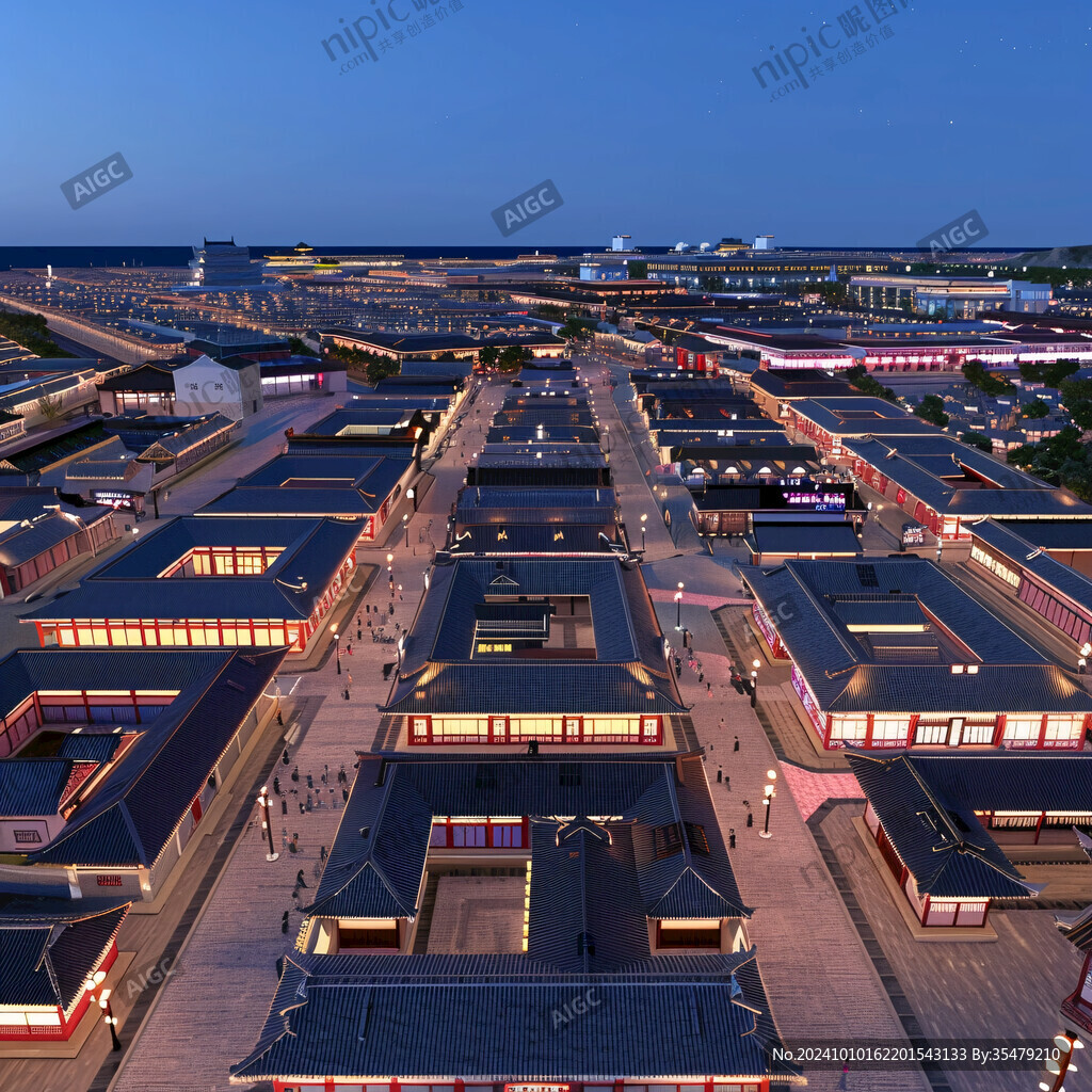 仿古商业街鸟瞰