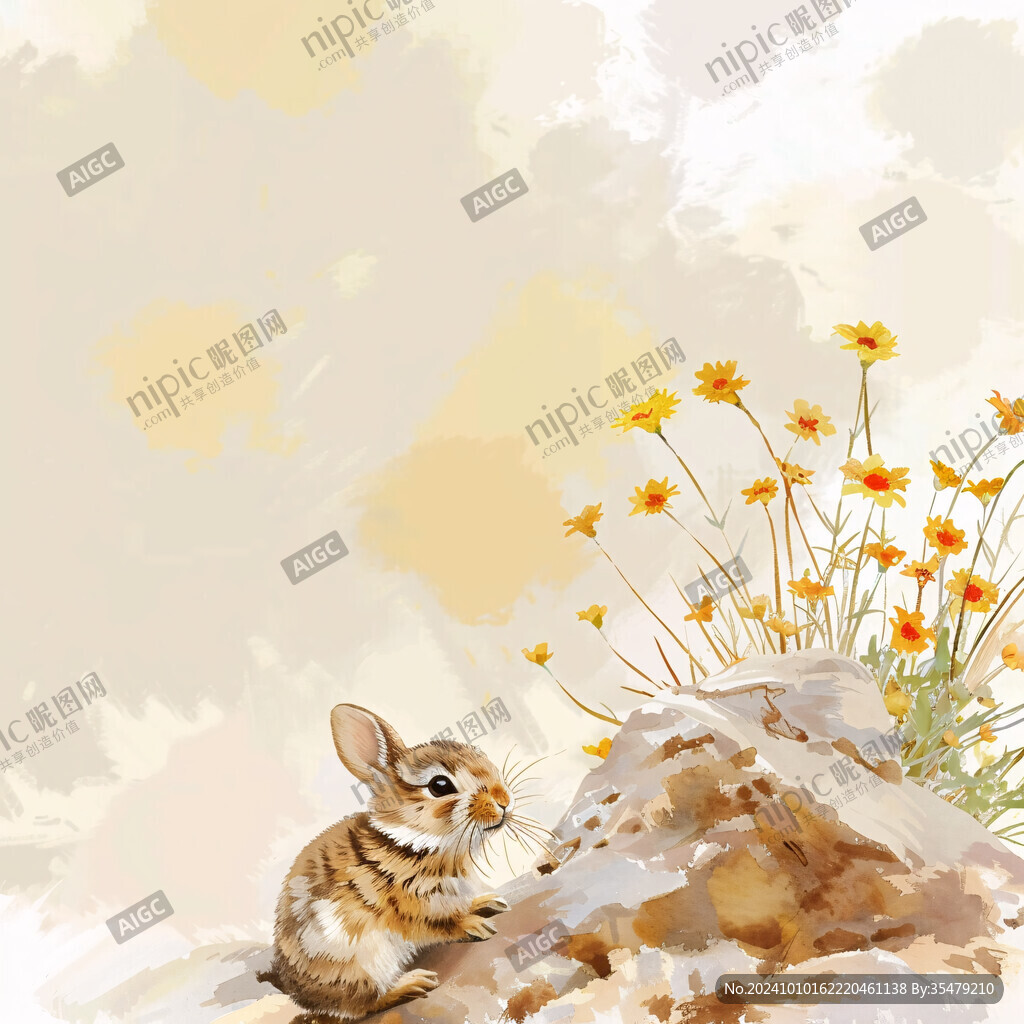 手绘草地兔子插画