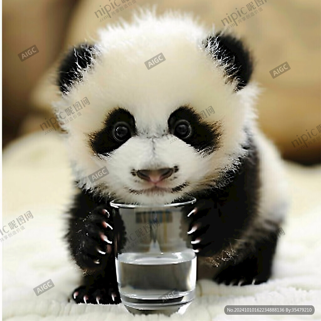 可爱熊猫宝宝拿奶瓶