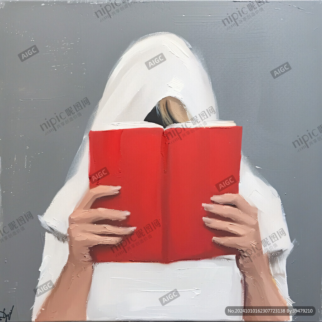 看书看画册的女生