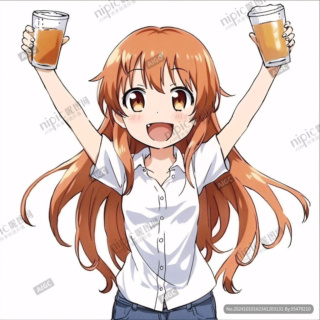喝饮料的卡通女孩