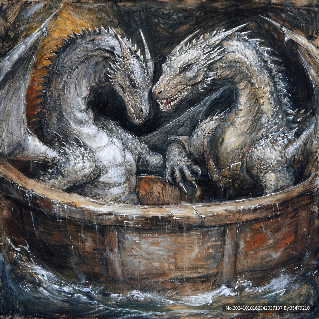 手绘双龙插画