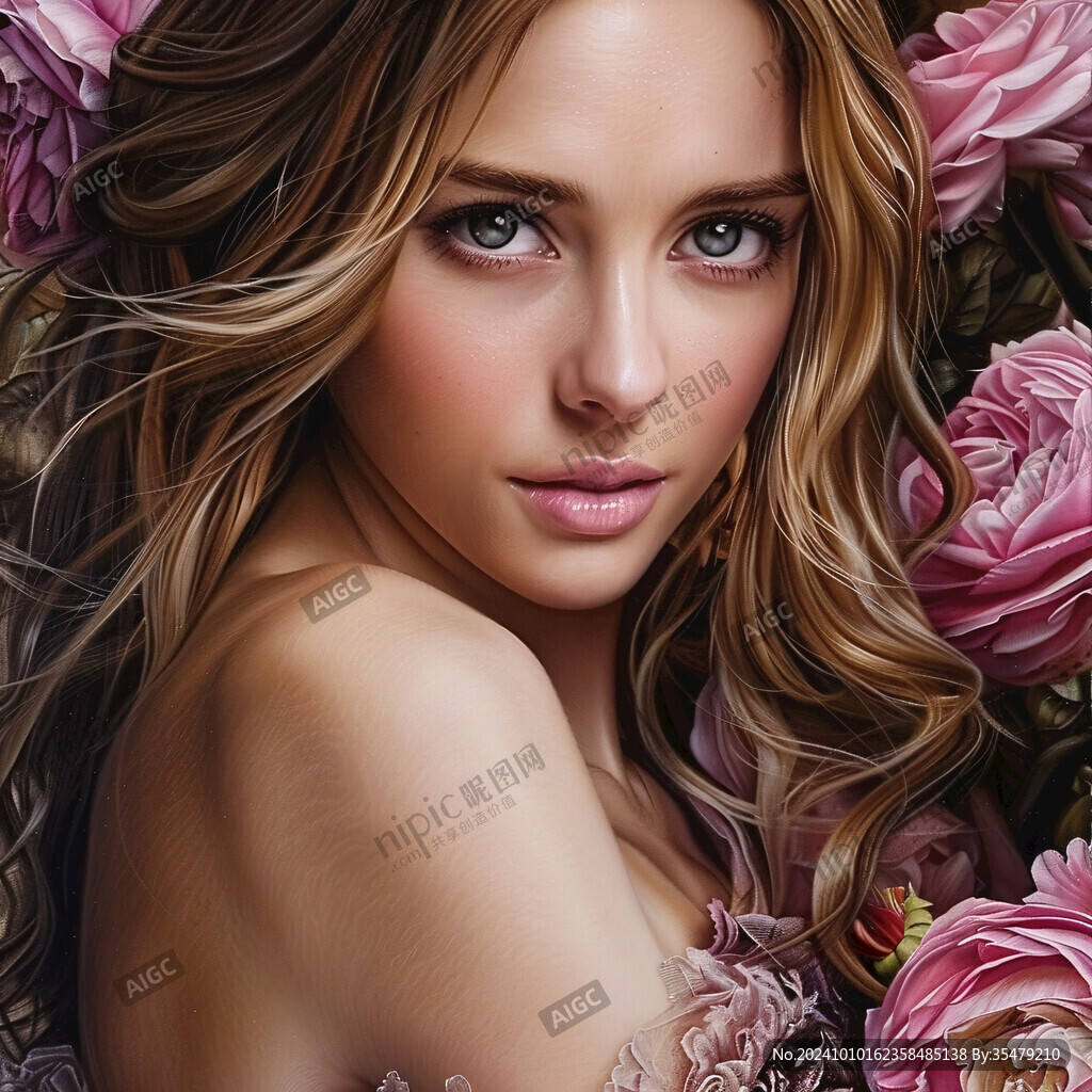 鲜花与美女手绘
