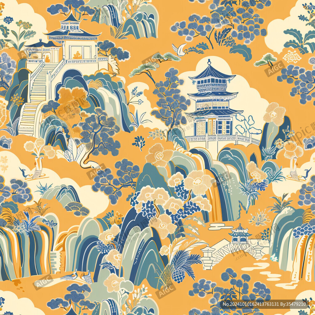 景山公园国潮插画