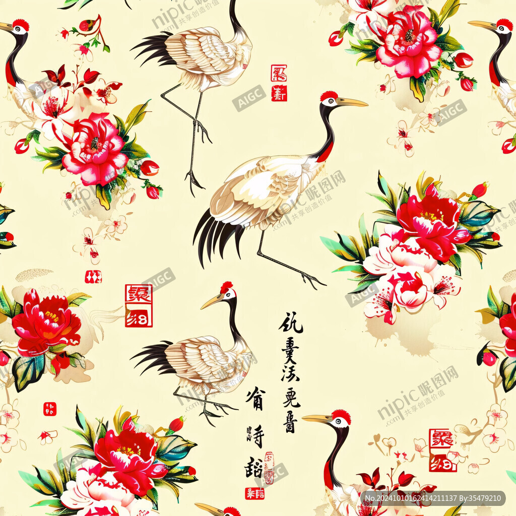 鹤牡丹素材