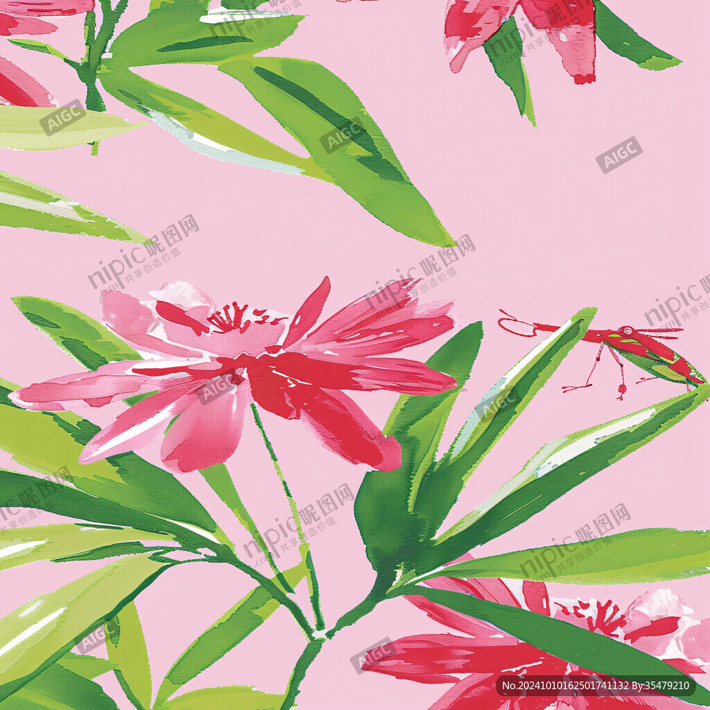 手绘粉色百合花