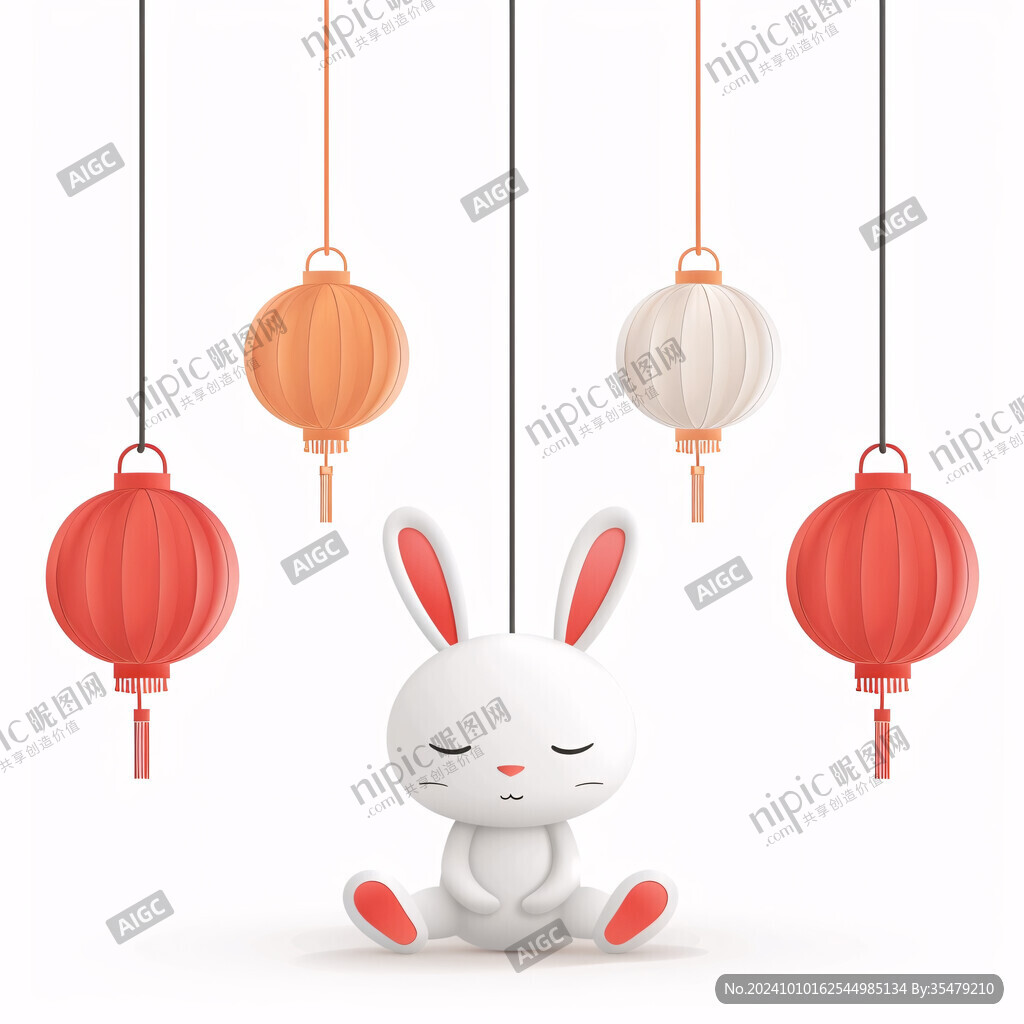 手绘可爱兔子抱灯笼
