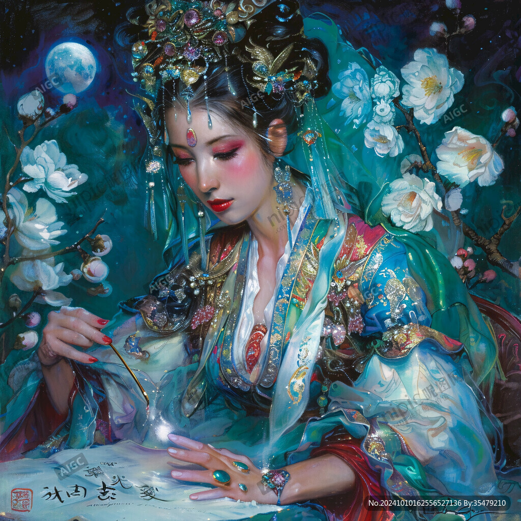 貂蝉拜月古典美女