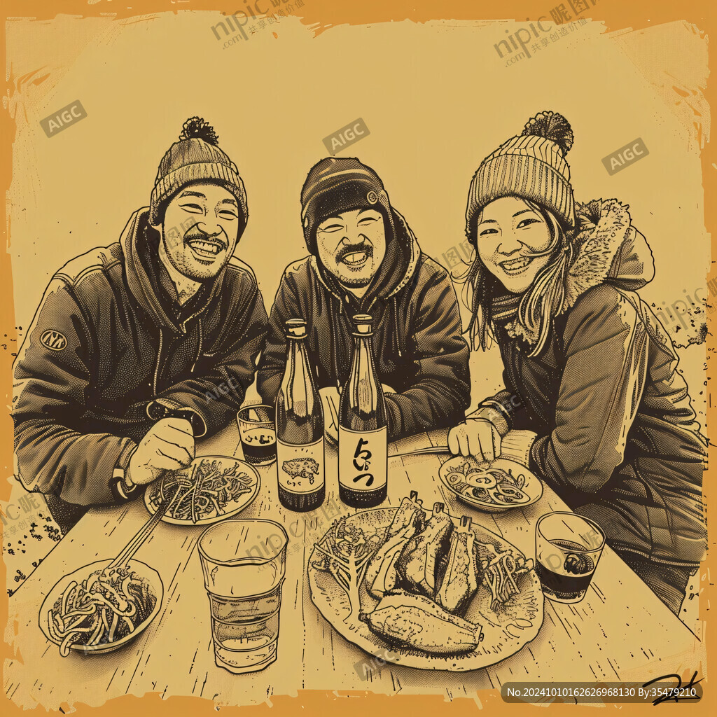朋友吃饭插画