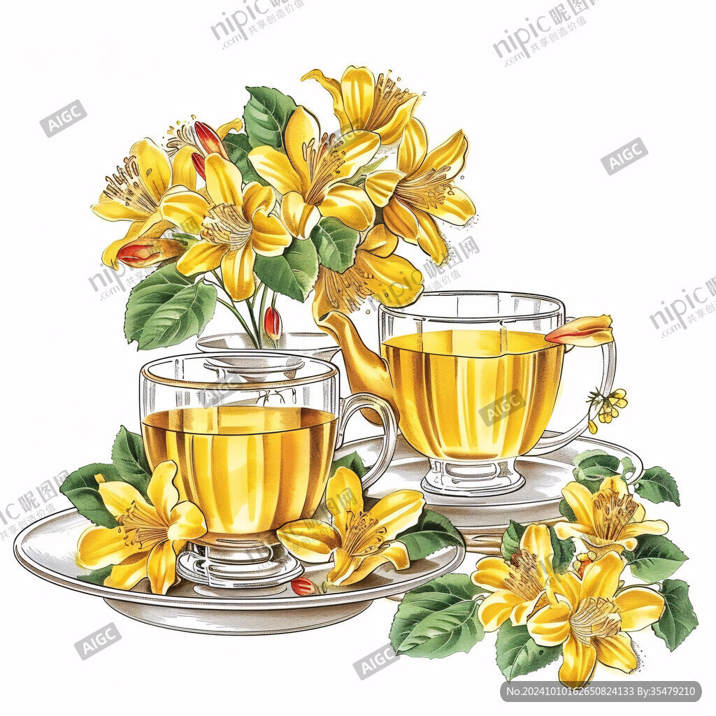 金银花茶插画