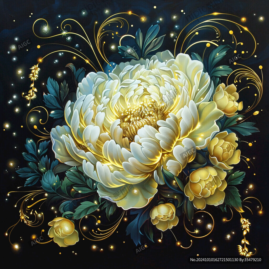 金色牡丹花水纹