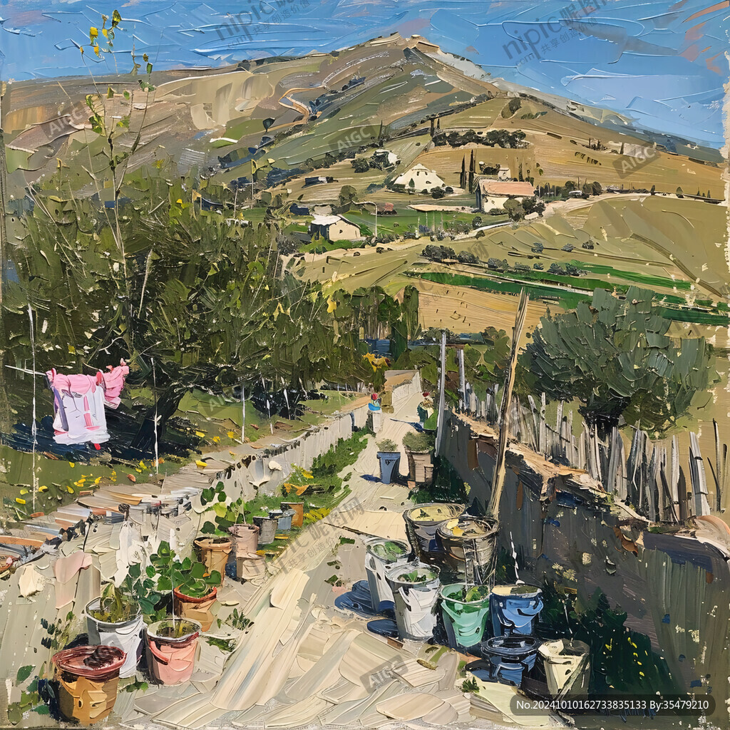 乡间道路油画