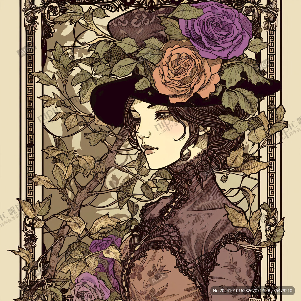 玫瑰女郎手绘插画