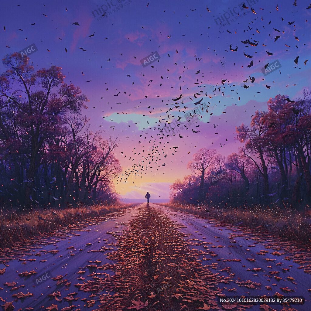 手绘紫色梦幻场景