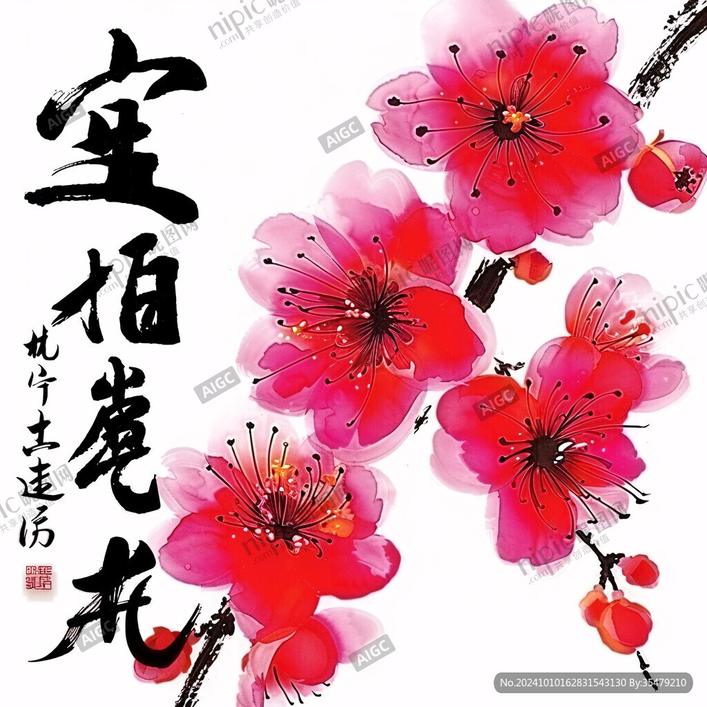 桃红色桃花运国画