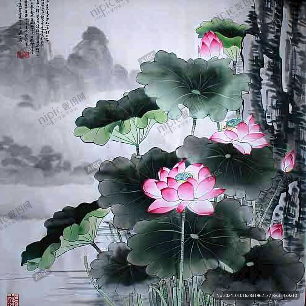 荷花工笔画荷花书画