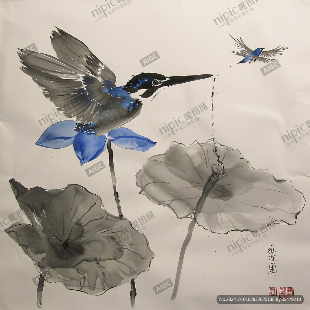 移门工笔画冰晶画翠鸟