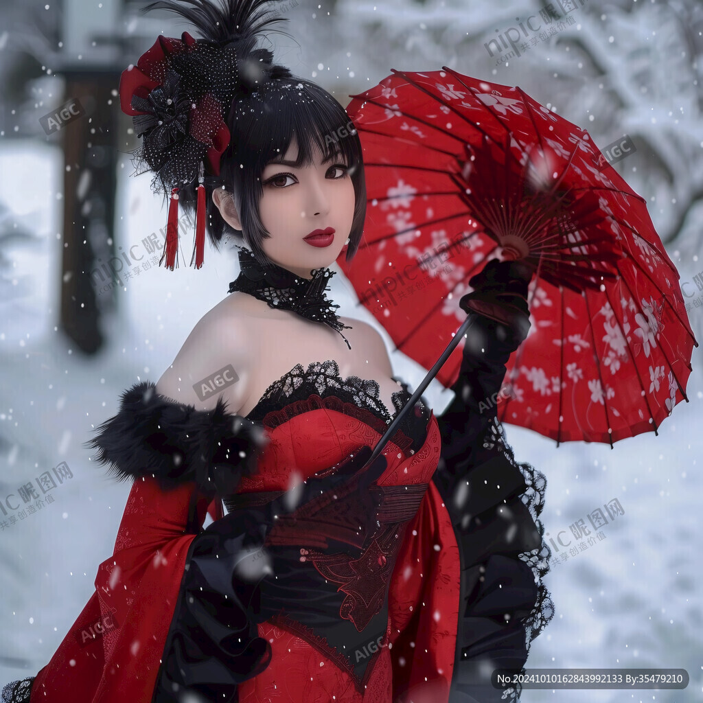 雪中红衣女孩