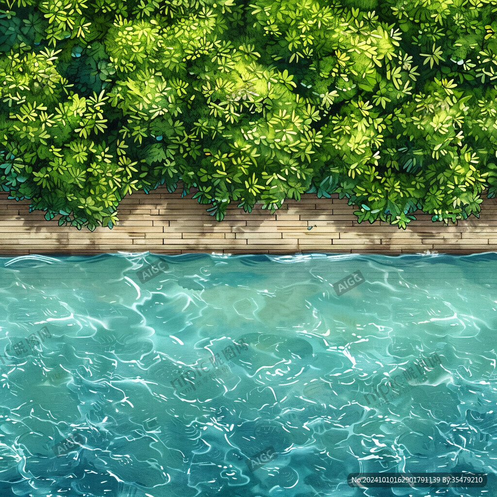 水边水彩植物