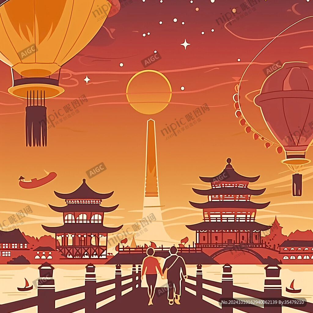 中秋人物建筑