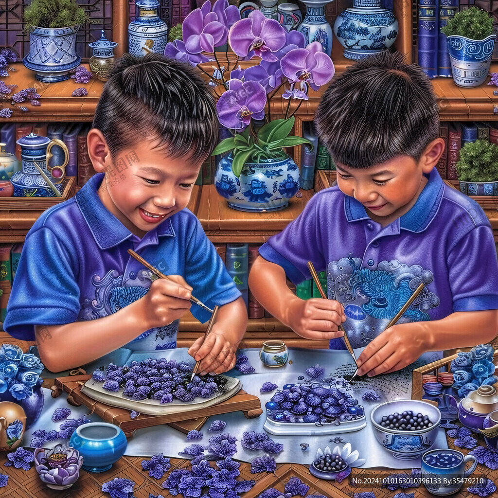 国潮蓝莓插画