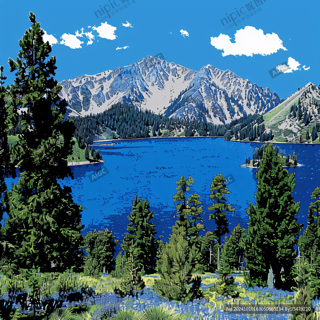 欧式地产山峰湖水湖泊