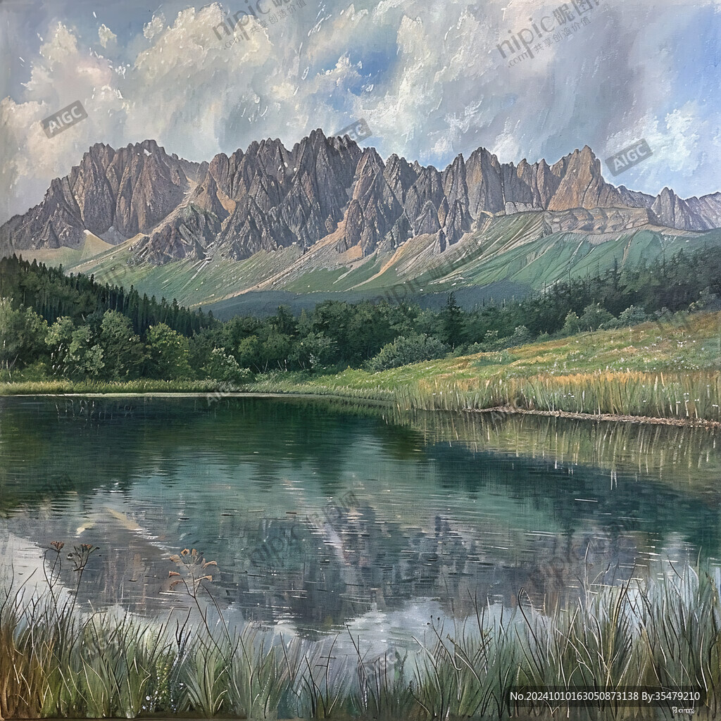 油画山水风景