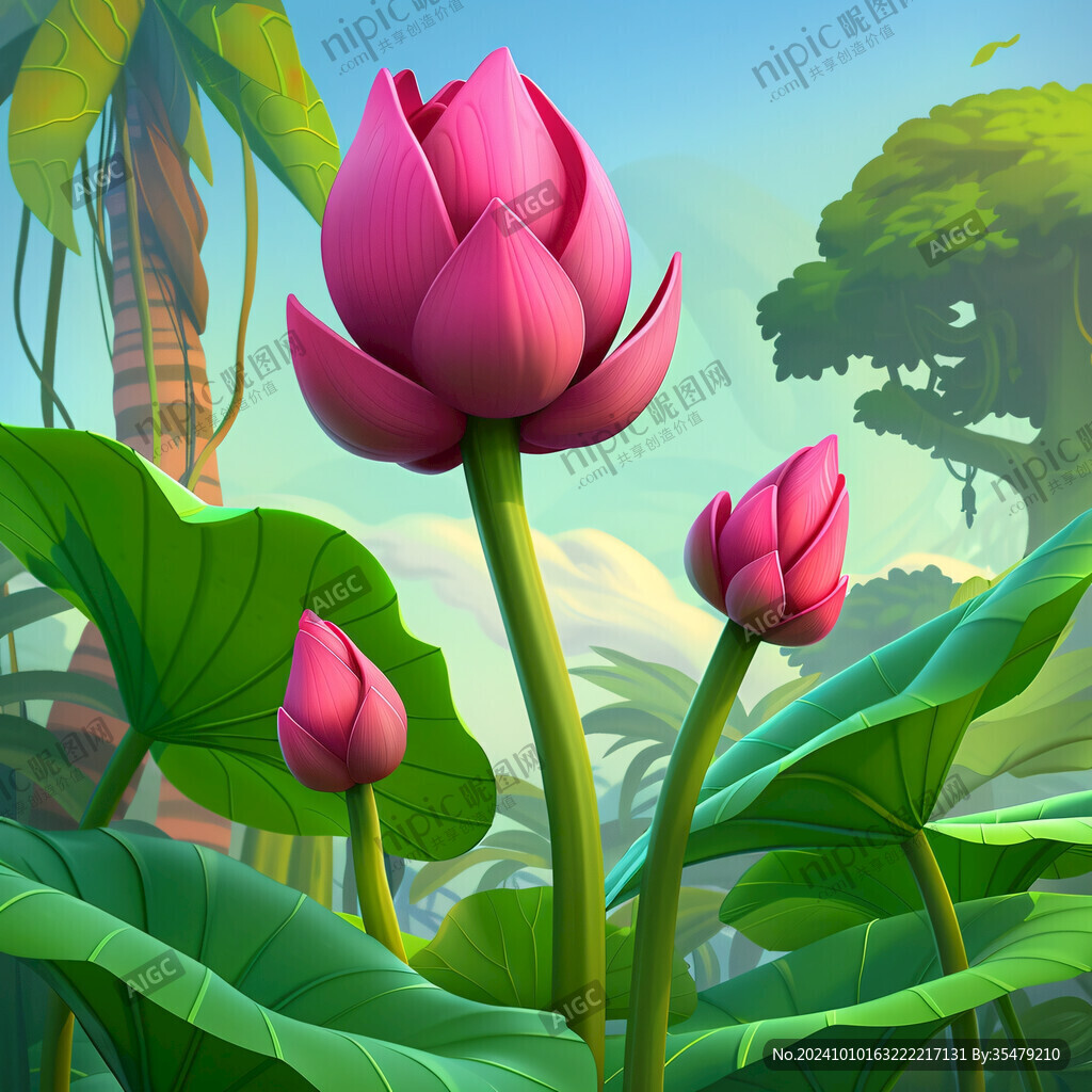 荷花池插画