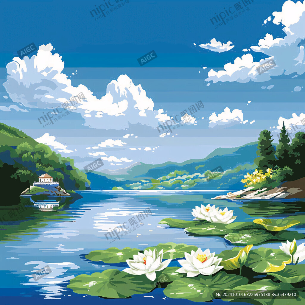 大湖风景区插画