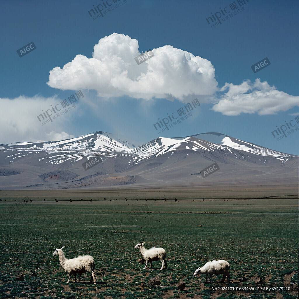 草原雪山羊群