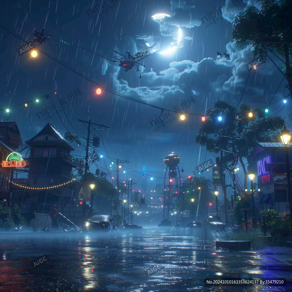 雨中街道夜晚的雨