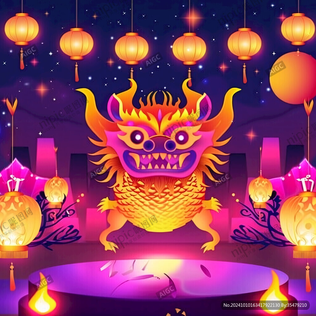 卡通龙拿灯笼