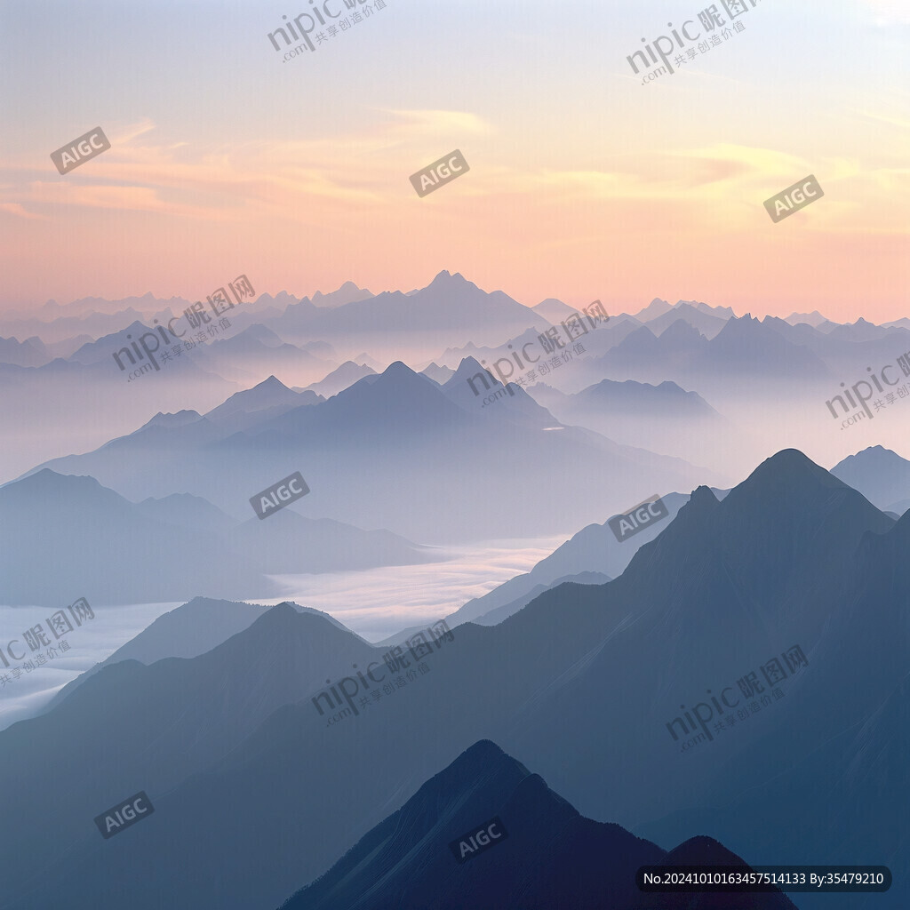 山峰群山日出清晨风景