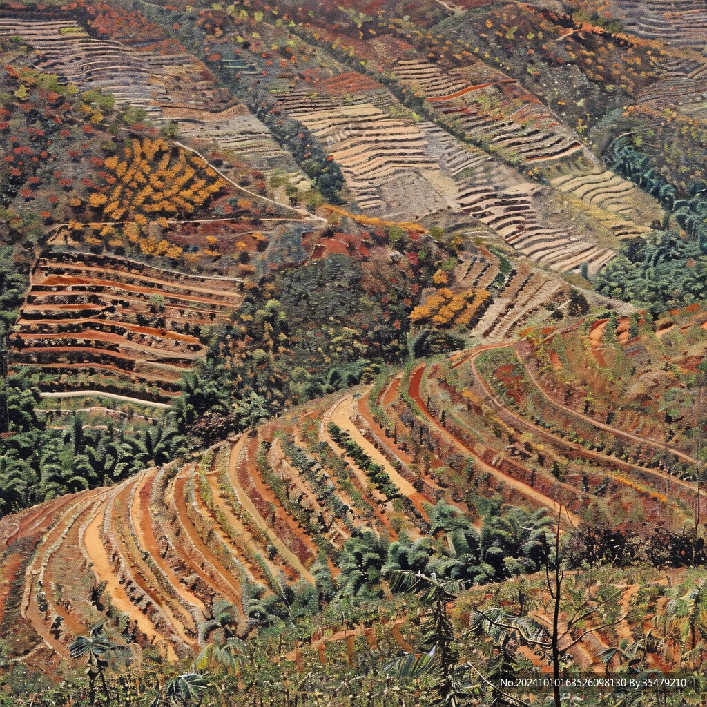 梯田水粉画