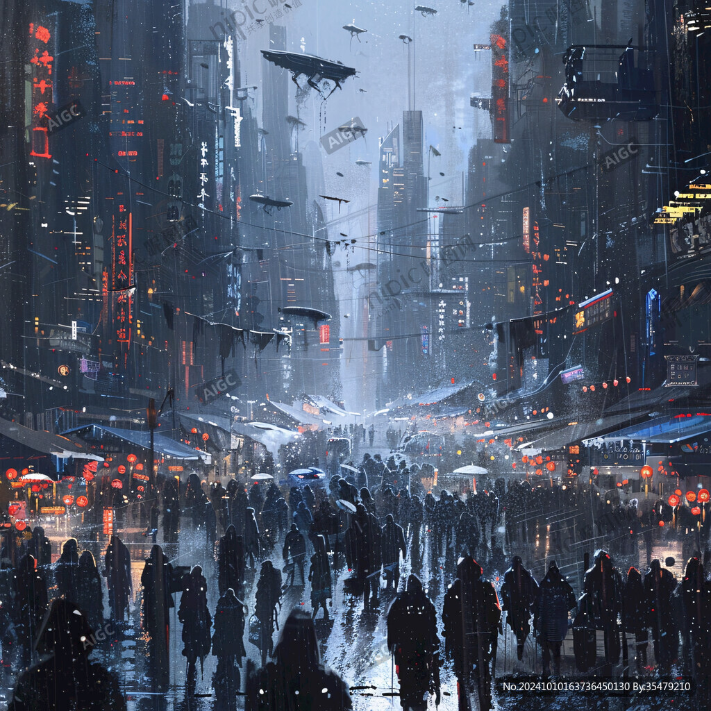 钢铁城市雨天的城市