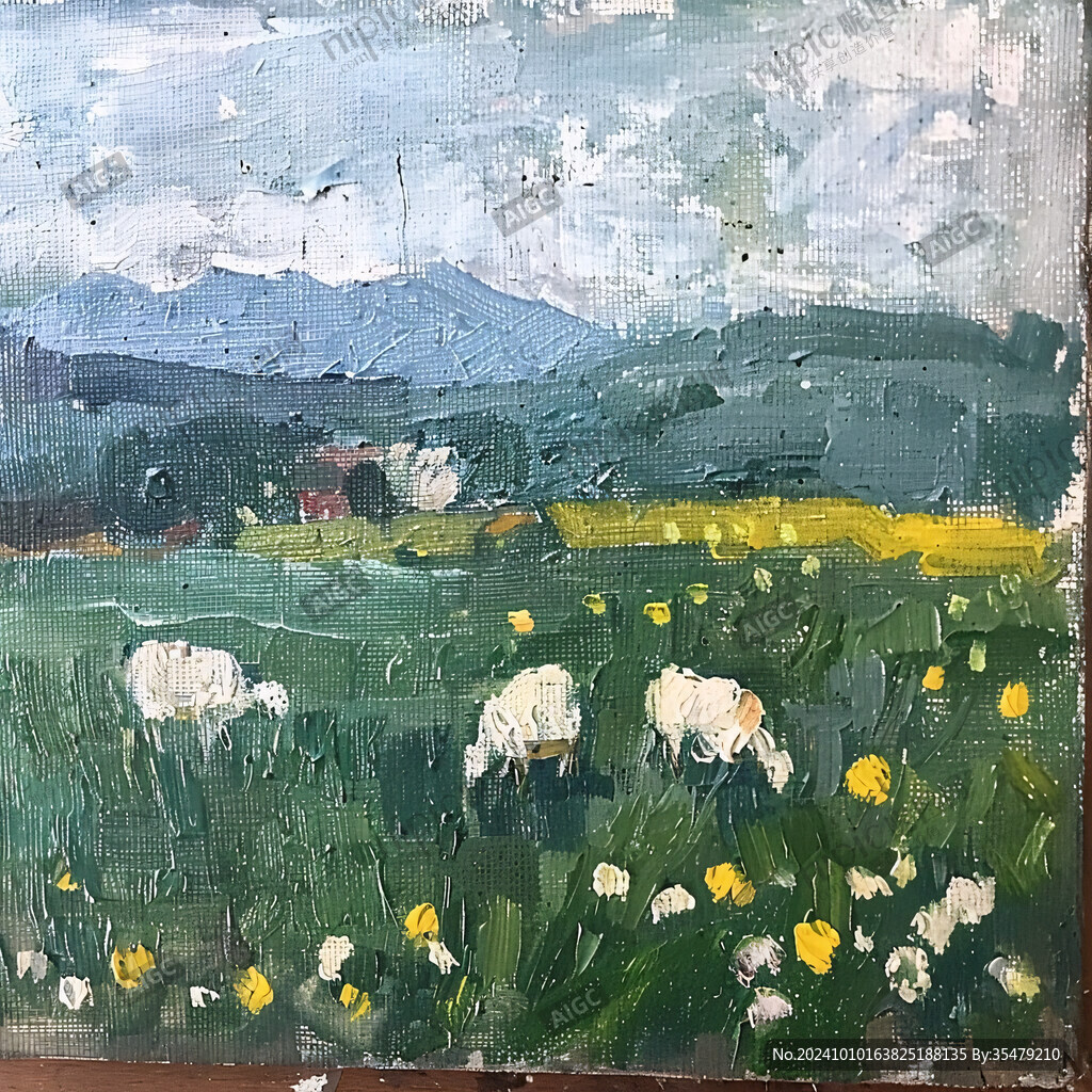 牧羊油画