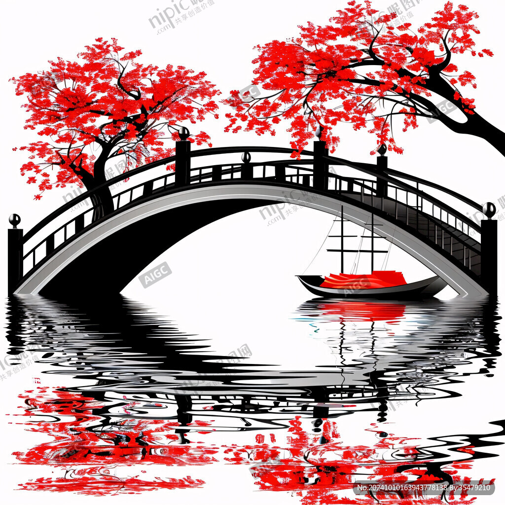 日式红色拱桥