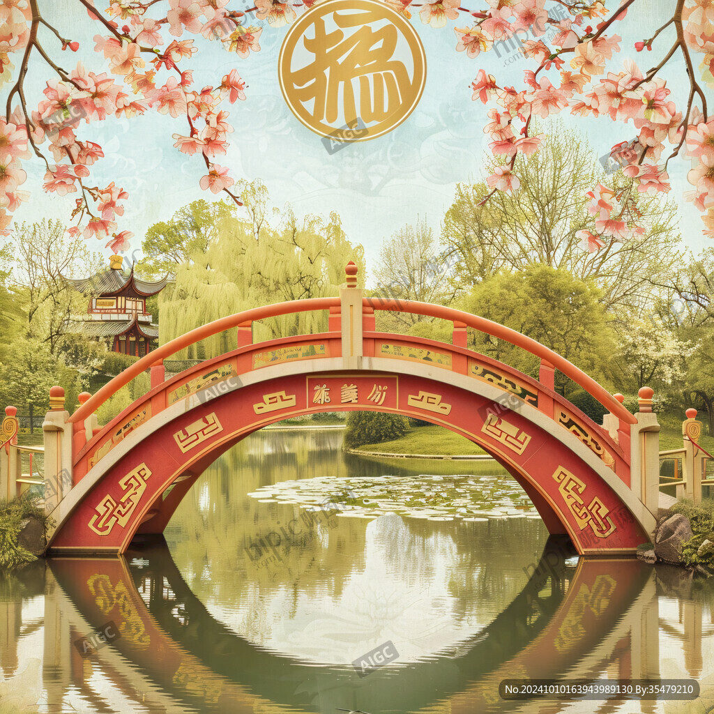 日式红色拱桥