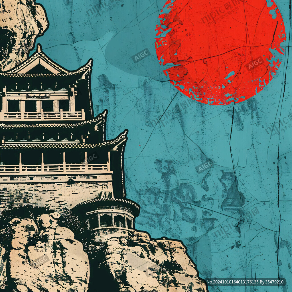 中国建筑中国手绘海报