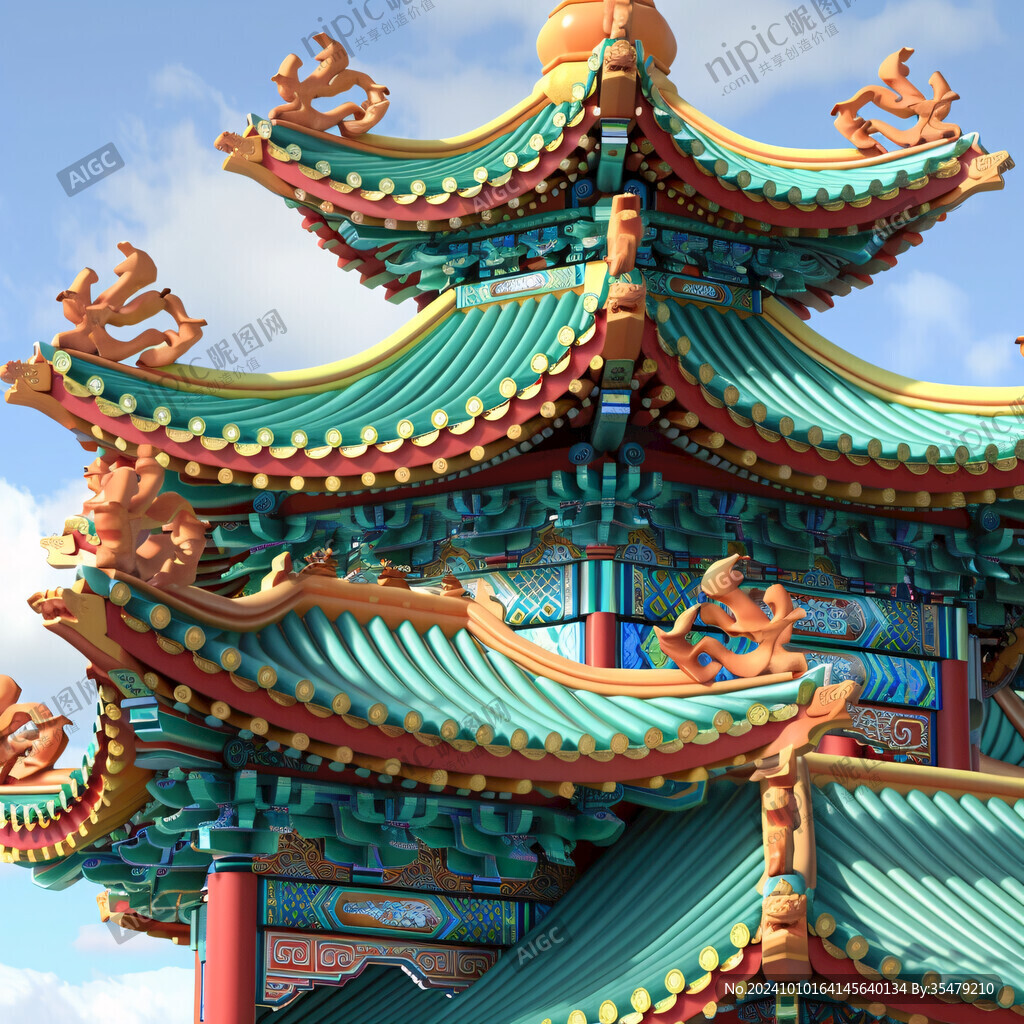 双重檐亭琉璃瓦背景