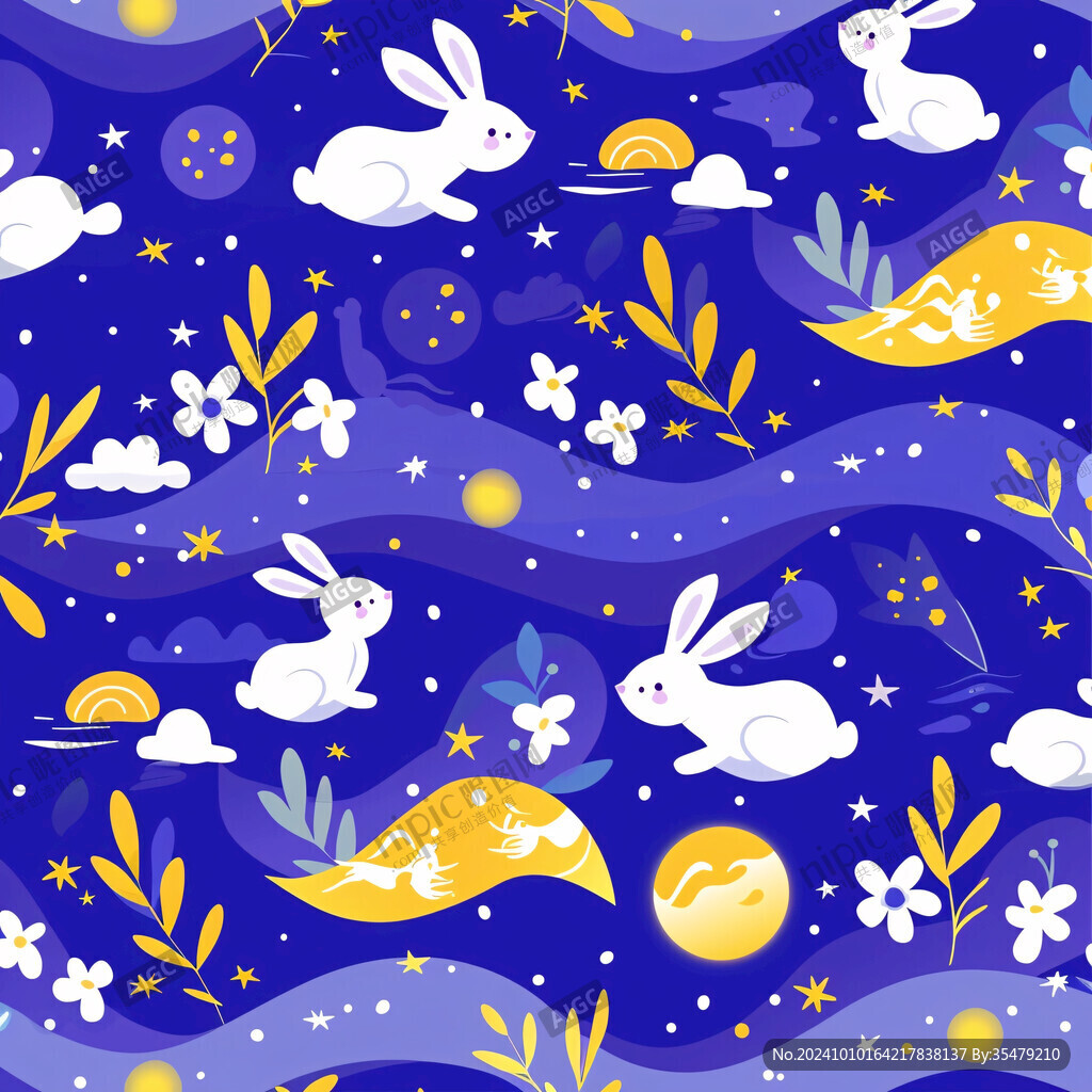 星空兔子月亮插画