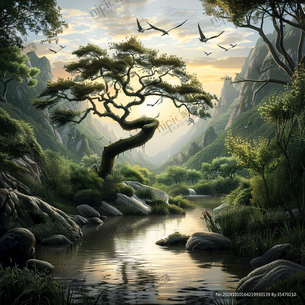 迎客松背景装饰画