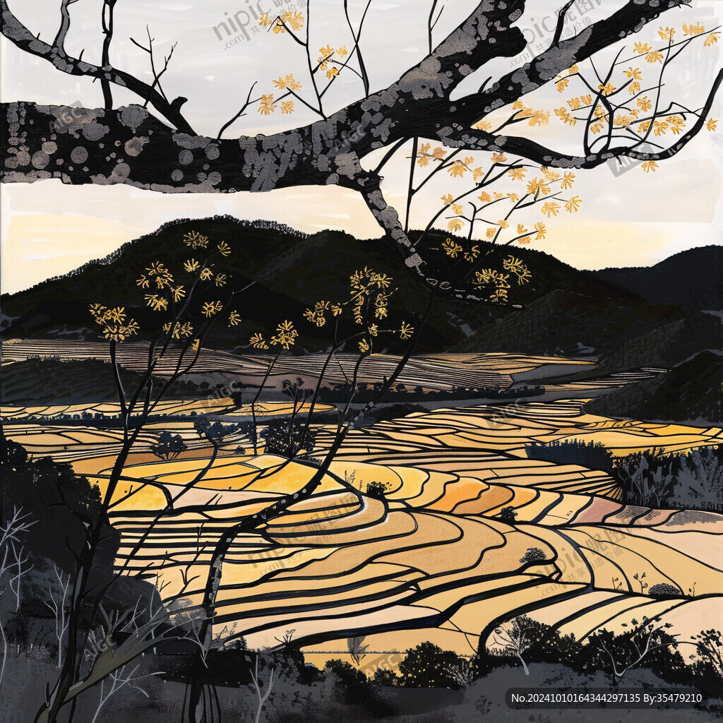 梯田水稻插画